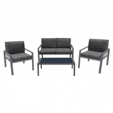 RIVIAN Set Σαλόνι Κήπου 4τεμ, Μέταλλο Βαφή Ανθρακί, Μαξιλάρια Γκρι  90x50x35/120x79x73/65x79x73 cm [-Ανθρακί-] [-Μέταλλο-, -Ύφασμα-] Ε6846