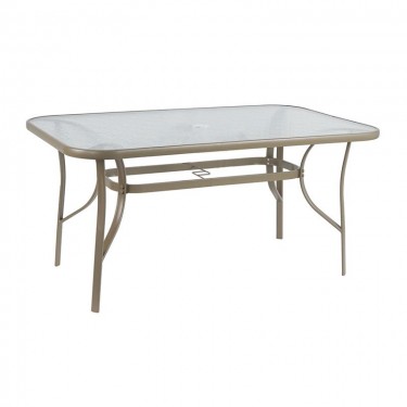 RIO Τραπέζι Κήπου - Βεράντας, Μέταλλο Βαφή Μπεζ, Γυαλί  120x70x71cm [-Μπεζ-Tortora-Sand-Cappuccino-] [-Γυαλί-, -Μέταλλο-] Ε2503,4