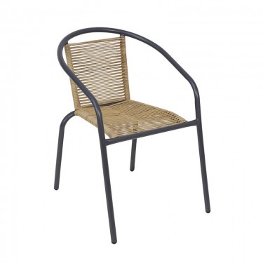 MIKA Πολυθρόνα Στοιβαζόμενη Κήπου, Μέταλλο Βαφή Ανθρακί, PE Rattan Φυσικό  54x69x73cm [-Ανθρακί-, -Φυσικό-] [-Wicker-, -Μέταλλο-] Ε2390,1