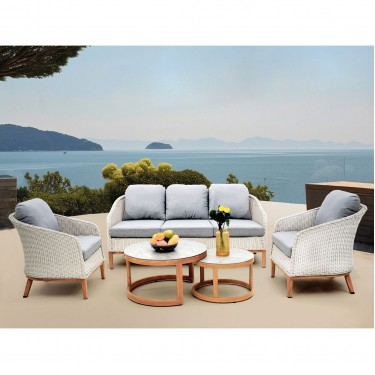 IBIZA Set Σαλόνι Κήπου: 3θέσιο  2 Πολυθρόνες 2 Τραπεζάκια ALU Φυσικό-Wicker Άσπρο-Μαξιλ.Γκρι  182x78x79-66x78x79-Φ80-Φ60cm [-Άσπρο-, -Φυσικό-] [-Wicker-, -Αλουμίνιο-] Ε6875
