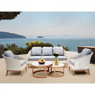 IBIZA Set Σαλόνι Κήπου: 3θέσιο  2 Πολυθρόνες 2 Τραπεζάκια ALU Φυσικό-Wicker Άσπρο-Μαξιλ.Γκρι  182x78x79-66x78x79-Φ80-Φ60cm [-Άσπρο-, -Φυσικό-] [-Wicker-, -Αλουμίνιο-] Ε6875