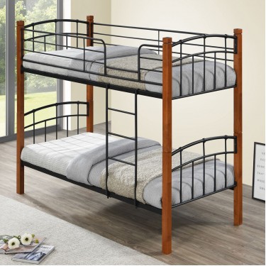 NORTLAN Κρεβάτι Κουκέτα Μέταλλο Βαφή Μαύρο, Ξύλο Καρυδί  97x201x160cm (Στρώμα 90x190cm) [-Καρυδί-, -Μαύρο-] [-Μέταλλο-, -Ξύλο-] Ε80730