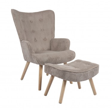 ALMA Πολυθρόνα - Μπερζέρα με Σκαμπό - Υποπόδιο Φυσικό Ύφασμα Κοτλέ Ανοιχτό Καφέ, K/D  69x76x97cm / 52x38x35cm [-Μπεζ-Tortora-Sand-Cappuccino-] [-Ύφασμα-] Ε7141,22