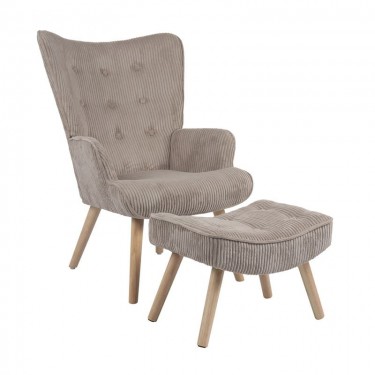 ALMA Πολυθρόνα - Μπερζέρα με Σκαμπό - Υποπόδιο Φυσικό Ύφασμα Κοτλέ Ανοιχτό Καφέ, K/D  69x76x97cm / 52x38x35cm [-Μπεζ-Tortora-Sand-Cappuccino-] [-Ύφασμα-] Ε7141,22