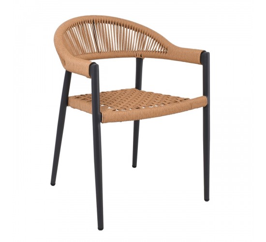 MADISON Πολυθρόνα Βεράντας- Κήπου, ALU Ανθρακί, Rope Wicker Φυσικό, Στοιβαζόμενη  58x56x78cm [-Ανθρακί-, -Φυσικό-] [-Wicker-, -Αλουμίνιο-] Ε6724,1