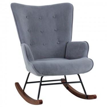 ALMA Rocking Πολυθρόνα Μπερζέρα Καθιστικού, Ύφασμα Velure Γκρι, Βάση Μαύρο-Καρυδί  67x86x92cm [-Γκρι-] [-Ύφασμα-] Ε7143,7Κ