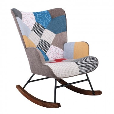 ALMA Rocking Πολυθρόνα Μπερζέρα Καθιστικού, Ύφασμα Patchwork, Βάση Μαύρο-Καρυδί  67x86x92cm [-Patchwork-] [-Ύφασμα-] Ε7143,4Κ