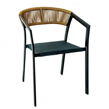 PARMA Πολυθρόνα Βεράντας-Κήπου ALU Ανθρακί Rope Wicker Φυσικό Textilene Ανθρακί Στοιβαζόμενη  55x58x78cm [-Ανθρακί-, -Φυσικό-] [-Wicker-, -Αλουμίνιο-] Ε6717,1