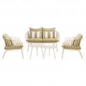 ASTRID Set Σαλόνι Κήπου 5τεμ, PP & Μέταλλο Cream, Μαξιλάρια Sandy Green  2 Πολυθρ 1 Καναπ 2 Τραπεζάκια [-Άσπρο-, -Πράσινο-] [-PP - PC - ABS-, -Μέταλλο-] Ε322,S