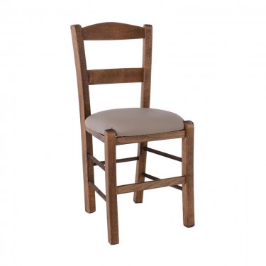 ΣΥΡΟΣ Καρέκλα Οξιά Βαφή Εμποτισμού Καρυδί, Κάθισμα Pu Cappuccino  41x45x88cm [-Καρυδί-, -Μπεζ-Tortora-Sand-Cappuccino-] [-Ξύλο-, -Ψάθα-] Ρ950,Ε2Τ1