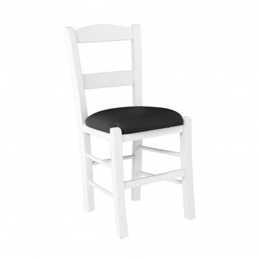 ΣΥΡΟΣ Καρέκλα Οξιά Βαφή Εμποτισμού Λάκα Άσπρο, Κάθισμα Pu Μαύρο  41x45x88cm [-Άσπρο-, -Μαύρο-] [-PU - PVC-, -Ξύλο-] Ρ950,Ε8Τ