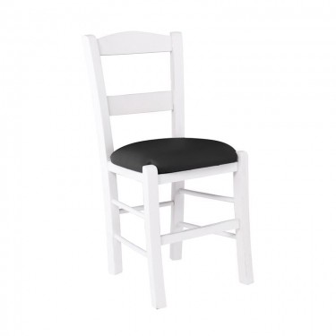 ΣΥΡΟΣ Καρέκλα Οξιά Βαφή Εμποτισμού Λάκα Άσπρο, Κάθισμα Pu Μαύρο  41x45x88cm [-Άσπρο-, -Μαύρο-] [-PU - PVC-, -Ξύλο-] Ρ950,Ε8Τ