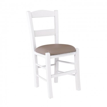 ΣΥΡΟΣ Καρέκλα Οξιά Βαφή Εμποτισμού Λάκα Άσπρο, Κάθισμα Pu Cappuccino  41x45x88cm [-Άσπρο-, -Μπεζ-Tortora-Sand-Cappuccino-] [-PU - PVC-, -Ξύλο-] Ρ950,Ε8Τ1