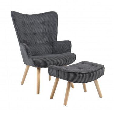 ALMA Πολυθρόνα - Μπερζέρα με Σκαμπό - Υποπόδιο Φυσικό Ύφασμα Κοτλέ Γκρι, K/D  69x76x97cm / 52x38x35cm [-Γκρι-] [-Ύφασμα-] Ε7141,77