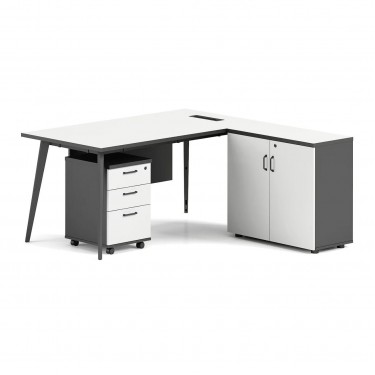 STATUS Γραφείο Γωνία Αναστρέψιμη, Απόχρωση Grey, Επιφάνεια Απόχρωση Άσπρο  180x80/40x75cm [-Άσπρο-, -Γκρι-] [-Melamine-] ΕΟ901,1