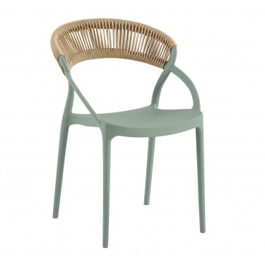 DORA Πολυθρόνα Στοιβαζόμενη, PP Πράσινο, Rope Wicker Φυσικό  53x61x78cm [-Πράσινο-, -Φυσικό-] [-PP - PC - ABS-] Ε3151,2