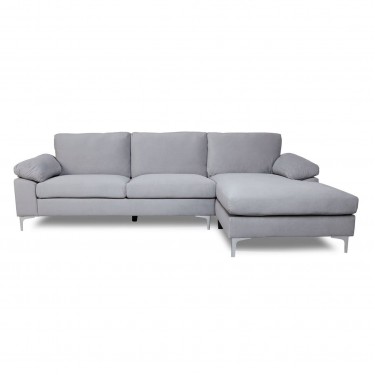 ALEX Καναπές Σαλονιού Καθιστικού Αριστερή Γωνία, Ύφασμα Γκρι Velure  264x132x75cm H.80cm [-Γκρι-] [-Ύφασμα-] Ε966,20