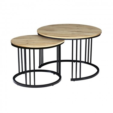 BOZZO Set-2 Τραπεζάκια Σαλονιού-Καθιστικού, Μέταλλο Μαύρο, Απόχρωση Sonoma  Φ.50 H.41cm   Φ.70 H.46cm [-Μαύρο-, -Μπεζ-Tortora-Sand-Cappuccino-] [-MDF - Κόντρα Πλακέ - Καπλαμάς - Νοβοπάν-, -Μέταλλο-] ΕΜ9601,S1