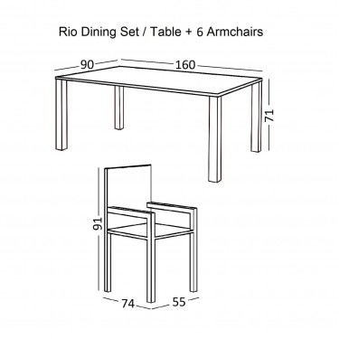 RIO Set Τραπεζαρία Κήπου Μέταλλο Ανθρακί, Textilene Γκρι: Τραπέζι   6 Πολυθρόνες  Table:160x90x71 Armch:55x74x91 [-Ανθρακί-, -Γκρι-] [-Textilene-, -Μέταλλο-] Ε250,50