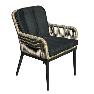 ALLEY Πολυθρόνα Τραπεζαρίας Κήπου ALU Ανθρακί, Rope Φυσικό 6mm, Μαξιλάρια Ανθρακί  62x64x85cm [-Ανθρακί-, -Φυσικό-] [-Wicker-, -Αλουμίνιο-] Ε68421,1