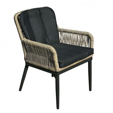 ALLEY Πολυθρόνα Τραπεζαρίας Κήπου ALU Ανθρακί, Rope Φυσικό 6mm, Μαξιλάρια Ανθρακί  62x64x85cm [-Ανθρακί-, -Φυσικό-] [-Wicker-, -Αλουμίνιο-] Ε68421,1