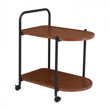 TROLLEY - Βοηθητικό Τραπεζάκι Μέταλλο Βαφή Μαύρο, MDF with PVC Απόχρωση Καρυδί  60x38x65cm [-Καρυδί-, -Μαύρο-] [-MDF - Κόντρα Πλακέ - Καπλαμάς - Νοβοπάν-, -Μέταλλο-] ΕΜ461