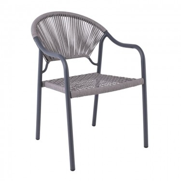 POLIS Πολυθρόνα Βεράντας-Κήπου Μέταλλο Βαφή Ανθρακί, Rope Wicker Γκρι, Στοιβαζόμενη  58x65x85,5cm [-Ανθρακί-, -Γκρι-] [-Wicker-, -Μέταλλο-] Ε6719,1