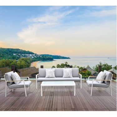 LATINO Set Σαλόνι Κήπου 4τεμ, Αλουμίνιο Άσπρο, Μαξιλάρια Ανοιχτό Γκρι, Γυαλί Άσπρο  2 Πολυθρ 1 Καναπ 1 Τραπεζάκι [-Άσπρο-, -Γκρι-] [-Αλουμίνιο-, -Ύφασμα-] Ε6872,2