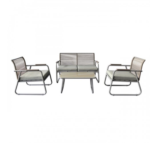 ROCCO Set Σαλόνι Κήπου 4τεμ, Μέταλλο Μπεζ, Rope Wicker Μπεζ, Μαξιλ.Μπεζ, Γυαλί Μπεζ  2 Πολυθρ 1 Καναπ 1 Τραπεζάκι [-Μπεζ-Tortora-Sand-Cappuccino-] [-Wicker-, -Μέταλλο-] Ε6873,2