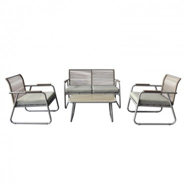 ROCCO Set Σαλόνι Κήπου 4τεμ, Μέταλλο Μπεζ, Rope Wicker Μπεζ, Μαξιλ.Μπεζ, Γυαλί Μπεζ  2 Πολυθρ 1 Καναπ 1 Τραπεζάκι [-Μπεζ-Tortora-Sand-Cappuccino-] [-Wicker-, -Μέταλλο-] Ε6873,2