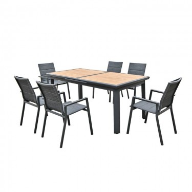 NAPOLI Τραπέζι Dining Κήπου- Βεράντας, Αλουμίνιο Βαφή Μαύρο Επιφάνεια Alu απόχρωσης Ξύλου  186 60x95cm H.77cm [-Καρυδί-, -Μαύρο-] [-Αλουμίνιο-] Ε6729,1