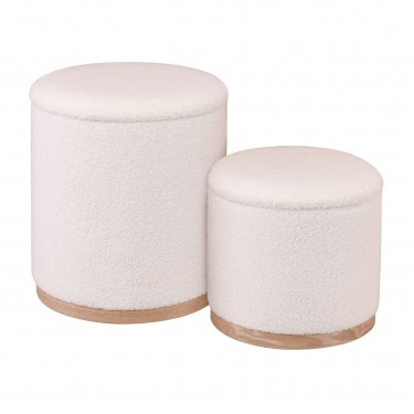 MATIC Set-2 Σκαμπό-Τραπεζάκι με Αποθηκευτικό Χώρο, Teddy Ύφασμα Εκρού  Φ38cm H.45cm   Φ34cm H.32cm [-Εκρού-] [-Ύφασμα-] Ε70401