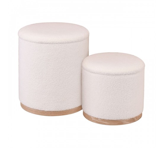 MATIC Set-2 Σκαμπό-Τραπεζάκι με Αποθηκευτικό Χώρο, Teddy Ύφασμα Εκρού  Φ38cm H.45cm   Φ34cm H.32cm [-Εκρού-] [-Ύφασμα-] Ε70401