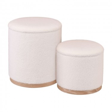 MATIC Set-2 Σκαμπό-Τραπεζάκι με Αποθηκευτικό Χώρο, Teddy Ύφασμα Εκρού  Φ38cm H.45cm   Φ34cm H.32cm [-Εκρού-] [-Ύφασμα-] Ε70401