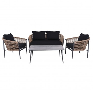 GASBA Set Σαλόνι Κήπου 4τεμ, Alu Ανθρακί, Rope Wicker Φυσικό, Μαξιλάρια Σκούρο Γκρι  2 Πολυθρ 1 Καναπ 1 Τραπεζάκι [-Ανθρακί-, -Φυσικό-] [-Wicker-, -Αλουμίνιο-] Ε6874,1