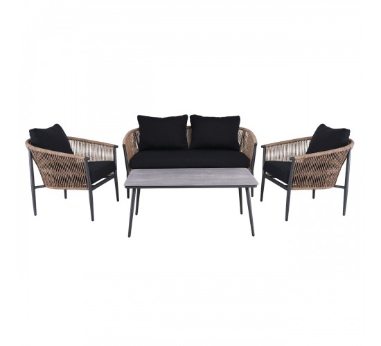 GASBA Set Σαλόνι Κήπου 4τεμ, Alu Ανθρακί, Rope Wicker Φυσικό, Μαξιλάρια Σκούρο Γκρι  2 Πολυθρ 1 Καναπ 1 Τραπεζάκι [-Ανθρακί-, -Φυσικό-] [-Wicker-, -Αλουμίνιο-] Ε6874,1