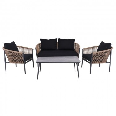 GASBA Set Σαλόνι Κήπου 4τεμ, Alu Ανθρακί, Rope Wicker Φυσικό, Μαξιλάρια Σκούρο Γκρι  2 Πολυθρ 1 Καναπ 1 Τραπεζάκι [-Ανθρακί-, -Φυσικό-] [-Wicker-, -Αλουμίνιο-] Ε6874,1