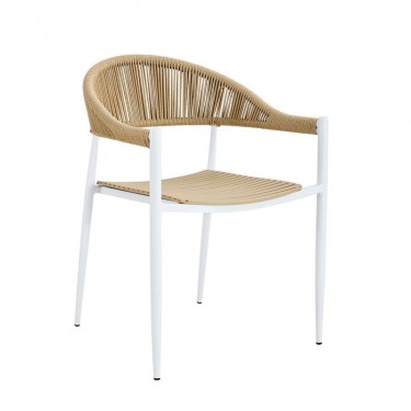 MALTA Πολυθρόνα Στοιβαζόμενη, Μέταλλο Βαφή Άσπρο, PP-UV Μπεζ Rope Wicker Φυσικό  57x57x76cm [-Άσπρο-, -Μπεζ-Tortora-Sand-Cappuccino-] [-PP - PC - ABS-, -Μέταλλο-] Ε6722,1
