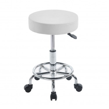 GLORY Σκαμπό με υποπόδιο, Βάση Χρώμιο, PU Άσπρο, Περιστρεφόμενο, Τροχήλατο  Φ35 H.47/61cm [-Άσπρο-, -Χρώμιο - Inox-] [-PU - PVC-, -Μέταλλο-] ΕΜ407,1