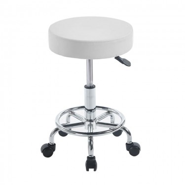 GLORY Σκαμπό με υποπόδιο, Βάση Χρώμιο, PU Άσπρο, Περιστρεφόμενο, Τροχήλατο  Φ35 H.47/61cm [-Άσπρο-, -Χρώμιο - Inox-] [-PU - PVC-, -Μέταλλο-] ΕΜ407,1