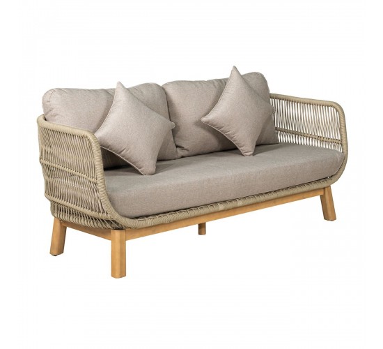 MARK Set Σαλόνι Κήπου 4τεμ, Acacia Φυσικό, Μαξιλάρια Μπεζ Rope Wicker Μπεζ  2 Πολυθρ 1 Καναπ 1 Τραπεζάκι [-Μπεζ-Tortora-Sand-Cappuccino-] [-Ξύλο-, -Ύφασμα-] Ε2360,2