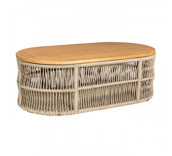 MARK Set Σαλόνι Κήπου 4τεμ, Acacia Φυσικό, Μαξιλάρια Μπεζ Rope Wicker Μπεζ  2 Πολυθρ 1 Καναπ 1 Τραπεζάκι [-Μπεζ-Tortora-Sand-Cappuccino-] [-Ξύλο-, -Ύφασμα-] Ε2360,2