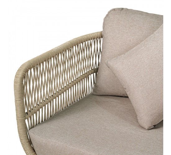MARK Set Σαλόνι Κήπου 4τεμ, Acacia Φυσικό, Μαξιλάρια Μπεζ Rope Wicker Μπεζ  2 Πολυθρ 1 Καναπ 1 Τραπεζάκι [-Μπεζ-Tortora-Sand-Cappuccino-] [-Ξύλο-, -Ύφασμα-] Ε2360,2