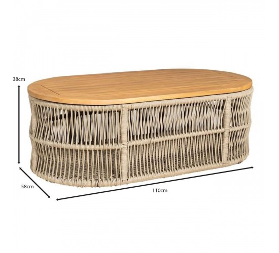 MARK Set Σαλόνι Κήπου 4τεμ, Acacia Φυσικό, Μαξιλάρια Μπεζ Rope Wicker Μπεζ  2 Πολυθρ 1 Καναπ 1 Τραπεζάκι [-Μπεζ-Tortora-Sand-Cappuccino-] [-Ξύλο-, -Ύφασμα-] Ε2360,2