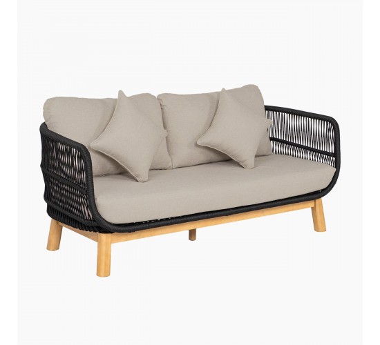 MARK Set Σαλόνι Κήπου 4 τεμαχίων Acacia Φυσικό, Rope Wicker Μαύρο, Μαξιλάρια Μπεζ  2 Πολυθρόνες Καναπές Τραπεζάκι [-Μαύρο-, -Μπεζ-Tortora-Sand-Cappuccino-] [-Ξύλο-, -Ύφασμα-] Ε2360,1