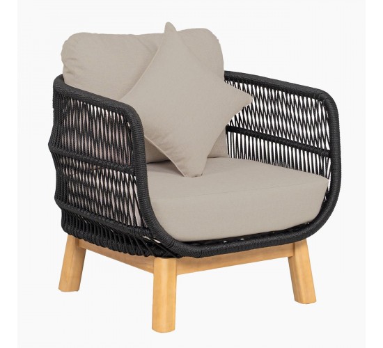 MARK Set Σαλόνι Κήπου 4 τεμαχίων Acacia Φυσικό, Rope Wicker Μαύρο, Μαξιλάρια Μπεζ  2 Πολυθρόνες Καναπές Τραπεζάκι [-Μαύρο-, -Μπεζ-Tortora-Sand-Cappuccino-] [-Ξύλο-, -Ύφασμα-] Ε2360,1