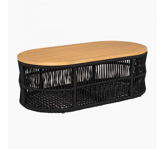 MARK Set Σαλόνι Κήπου 4 τεμαχίων Acacia Φυσικό, Rope Wicker Μαύρο, Μαξιλάρια Μπεζ  2 Πολυθρόνες Καναπές Τραπεζάκι [-Μαύρο-, -Μπεζ-Tortora-Sand-Cappuccino-] [-Ξύλο-, -Ύφασμα-] Ε2360,1