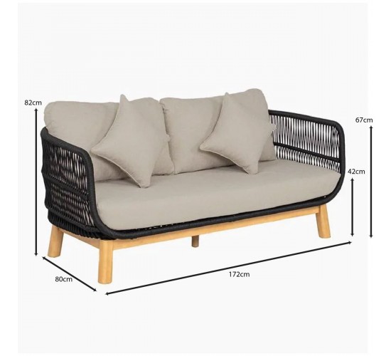 MARK Set Σαλόνι Κήπου 4 τεμαχίων Acacia Φυσικό, Rope Wicker Μαύρο, Μαξιλάρια Μπεζ  2 Πολυθρόνες Καναπές Τραπεζάκι [-Μαύρο-, -Μπεζ-Tortora-Sand-Cappuccino-] [-Ξύλο-, -Ύφασμα-] Ε2360,1