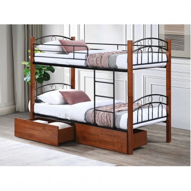 NORTON Κρεβάτι Κουκέτα με 2 Συρτάρια 94x47x30cm, Μέταλλο Βαφή Μαύρο-Ξύλο Καρυδί  97x201x160cm (Στρώμα 90x190cm) [-Καρυδί-, -Μαύρο-] [-Μέταλλο-, -Ξύλο-] Ε80710