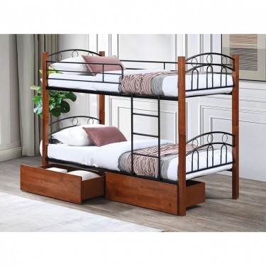 NORTON Κρεβάτι Κουκέτα με 2 Συρτάρια 94x47x30cm, Μέταλλο Βαφή Μαύρο-Ξύλο Καρυδί  97x201x160cm (Στρώμα 90x190cm) [-Καρυδί-, -Μαύρο-] [-Μέταλλο-, -Ξύλο-] Ε80710